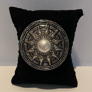 Vintage, Silver Tone and Faux Pearl, Sundial, Pin, Brooch